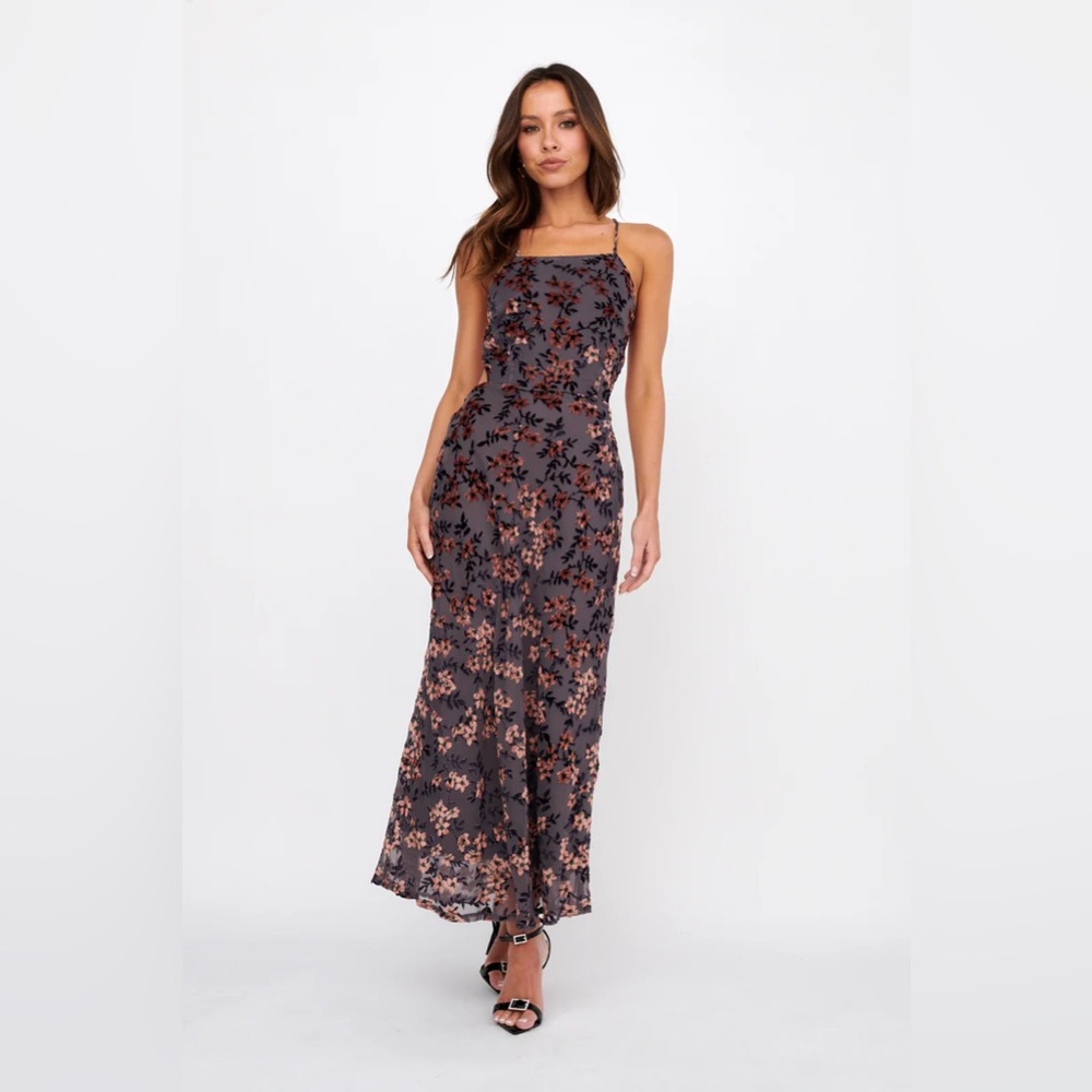 Midi Dress Open Back Velour Floral